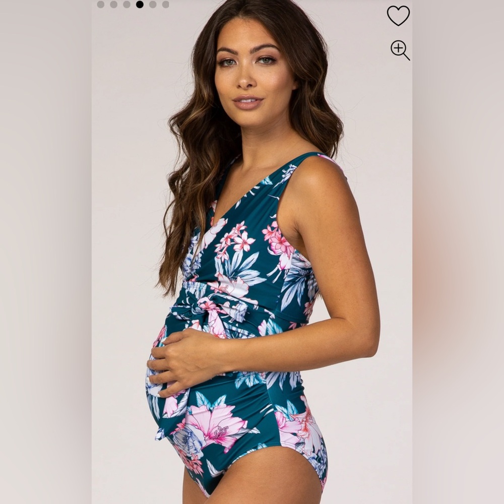 NWT PinkBlush Jade Floral Waist Tie Maternity One Piece Swimsuit. Size XL